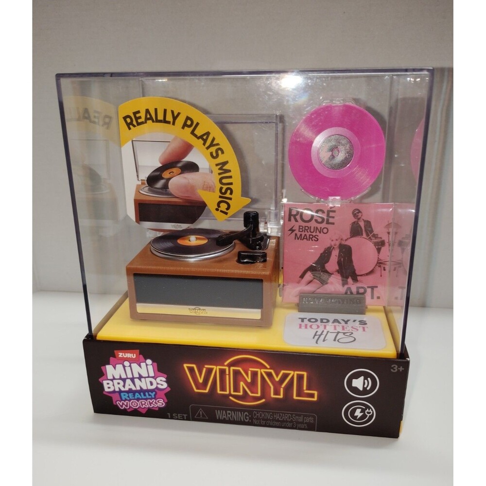 ZURU Mini Brands Vinyl Mini Record Player & Turntable Set, Brown-Bruno Mars